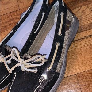 Slip In Sparkly Black Sperry Boat Shoes